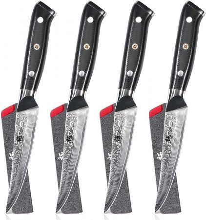 Damascus Non-Serrated Steak Knives Set KYOKU Daimyo Series