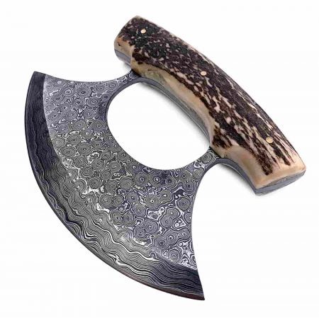 Damascus Steel Custom Inupiat Antler Ulu Knife
